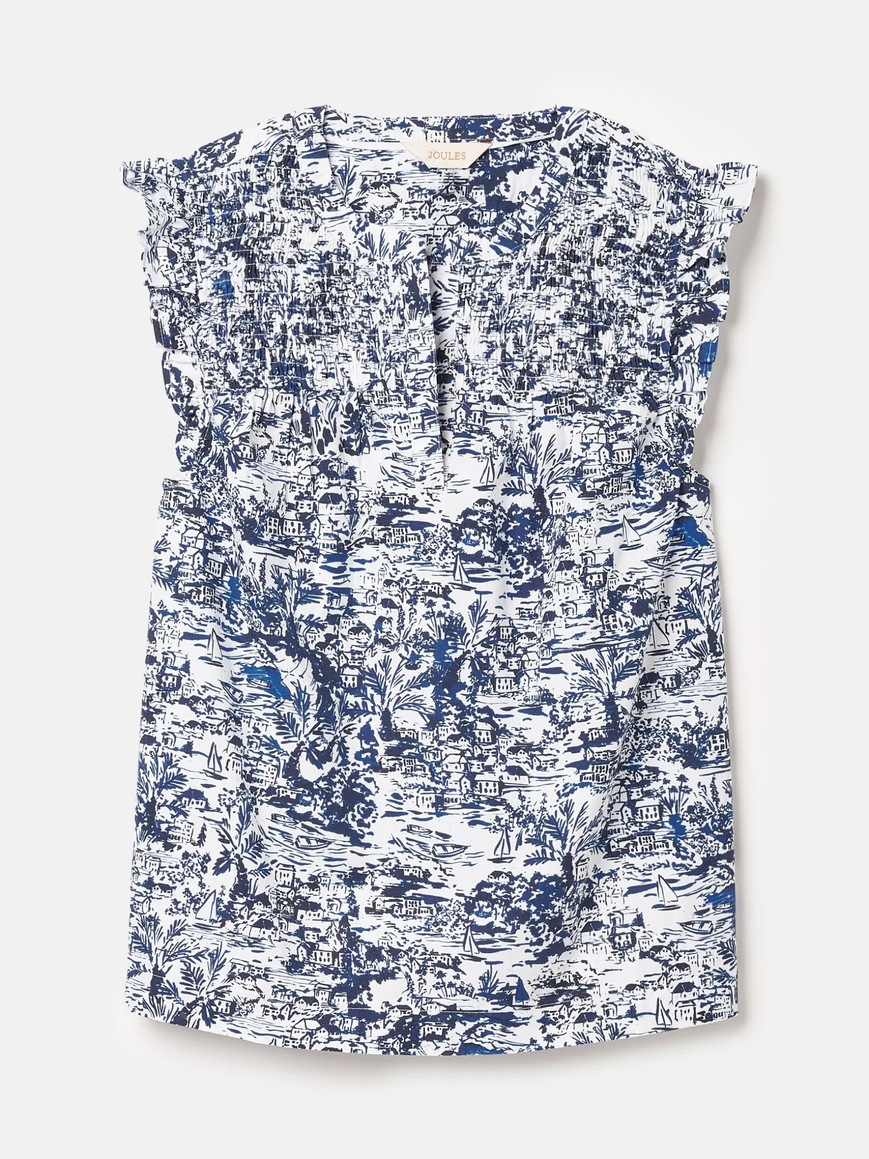 Cynthia Blue on White Cotton Blouse