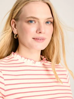 Daisy Pink/Cream Short Sleeve Frilled Neck Top