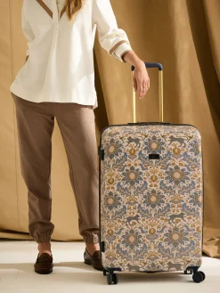 Damask Print Large Four Wheel Hard Shell Suitcase