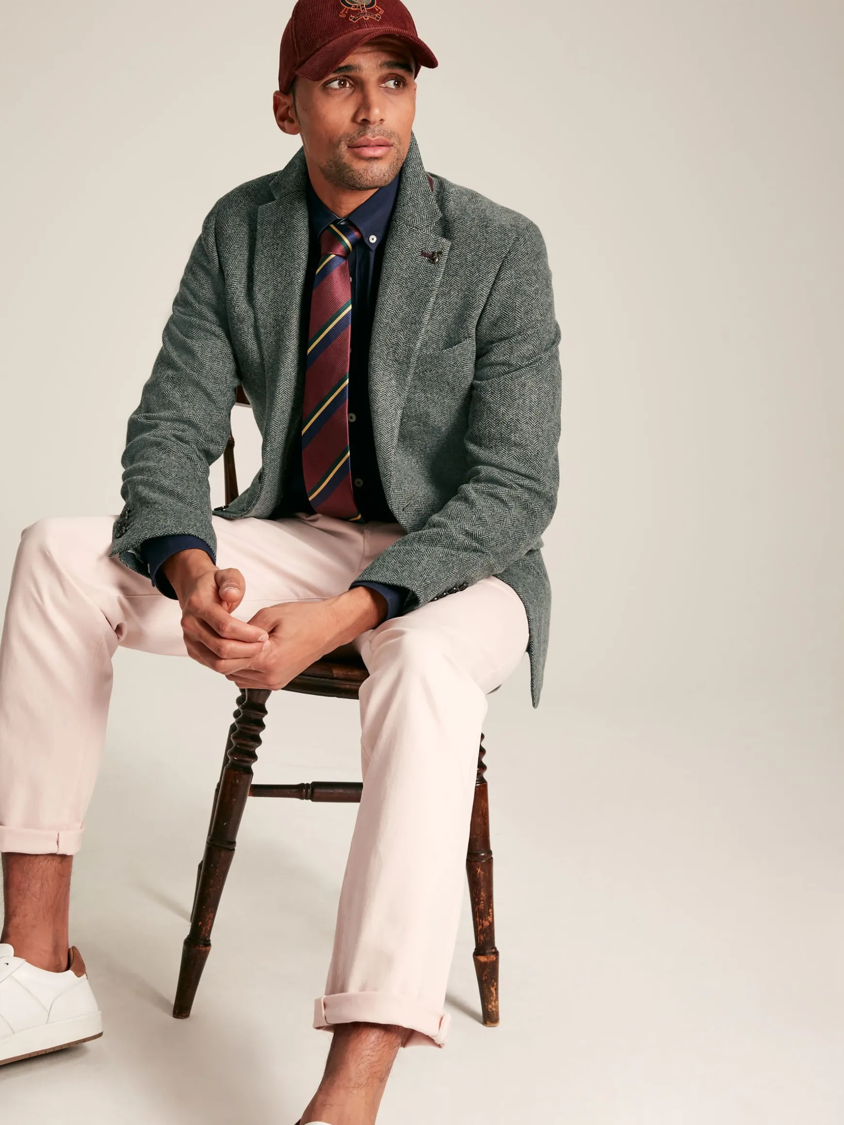 Dark Green Herringbone Texture Slim Fit Blazer