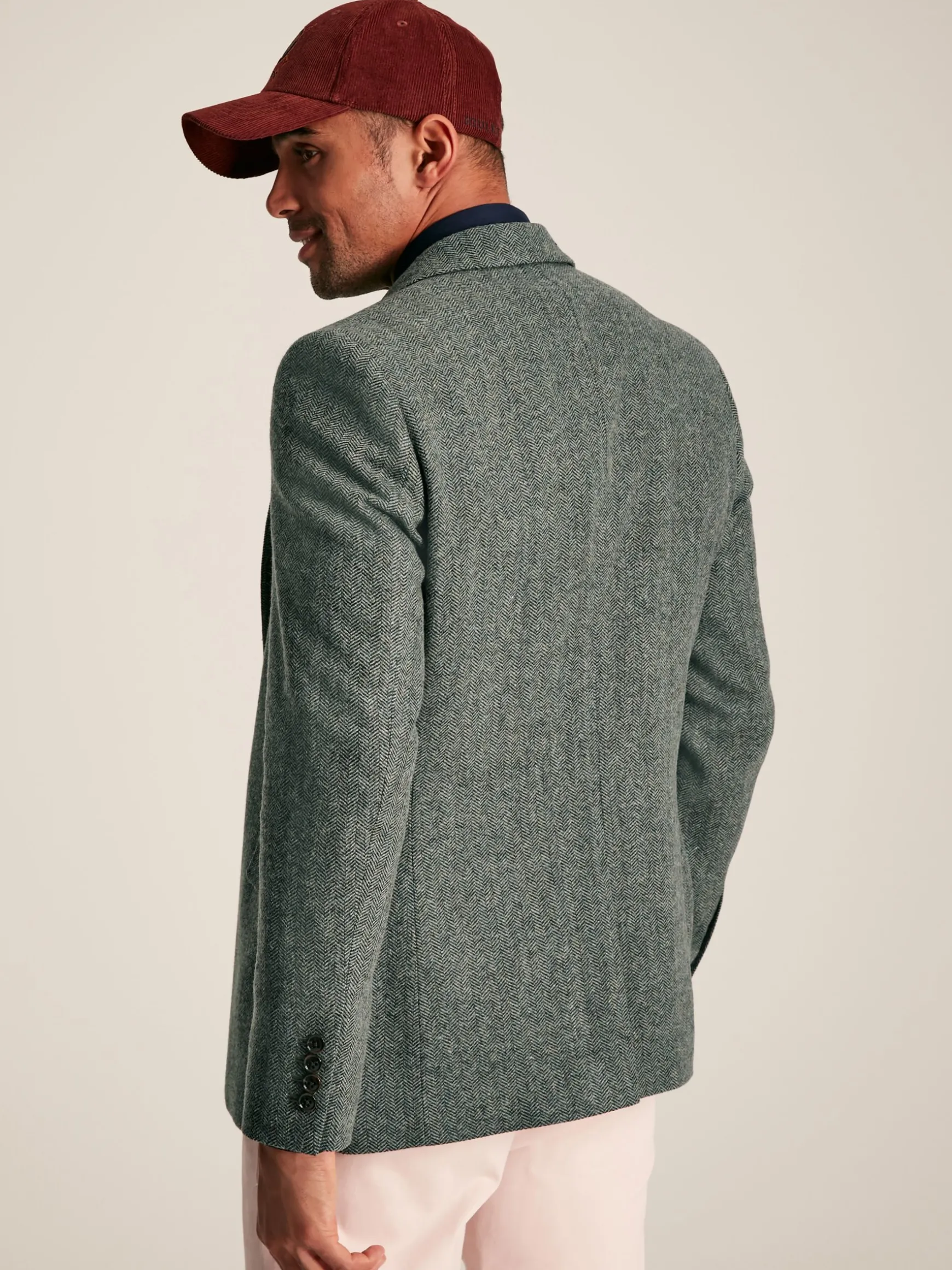 Dark Green Herringbone Texture Slim Fit Blazer