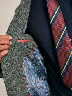 Dark Green Herringbone Texture Slim Fit Blazer