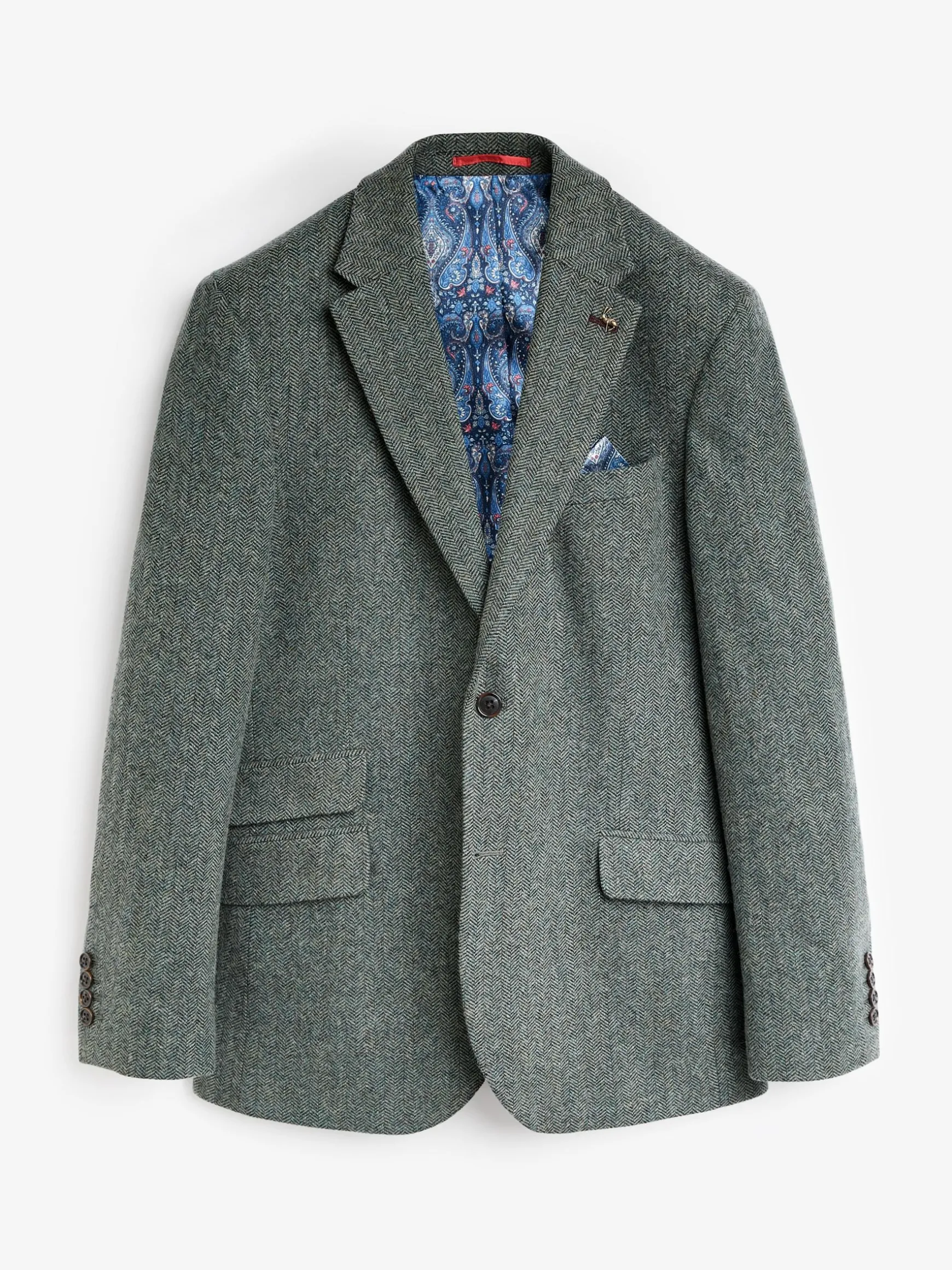 Dark Green Herringbone Texture Slim Fit Blazer
