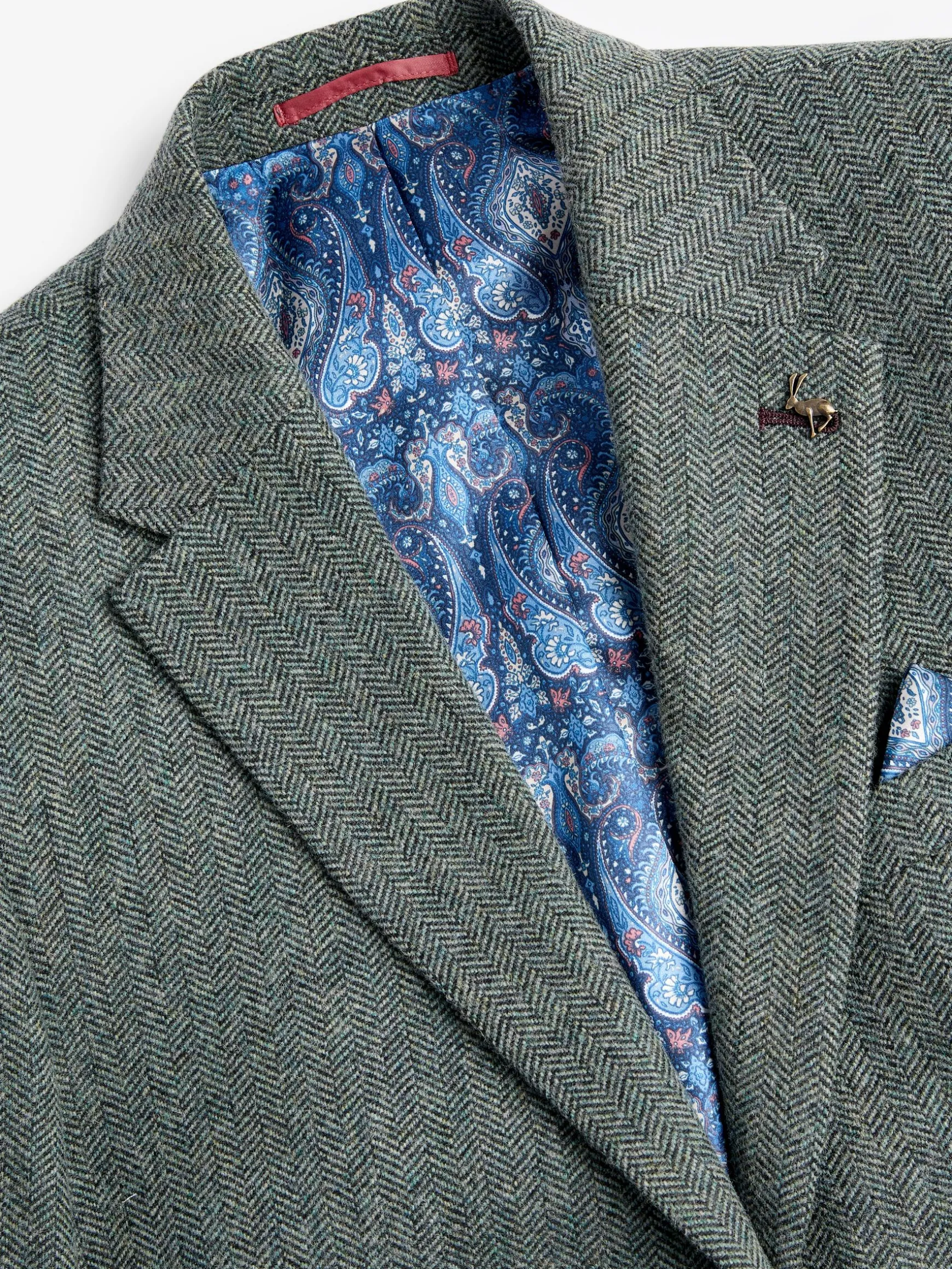 Dark Green Herringbone Texture Slim Fit Blazer