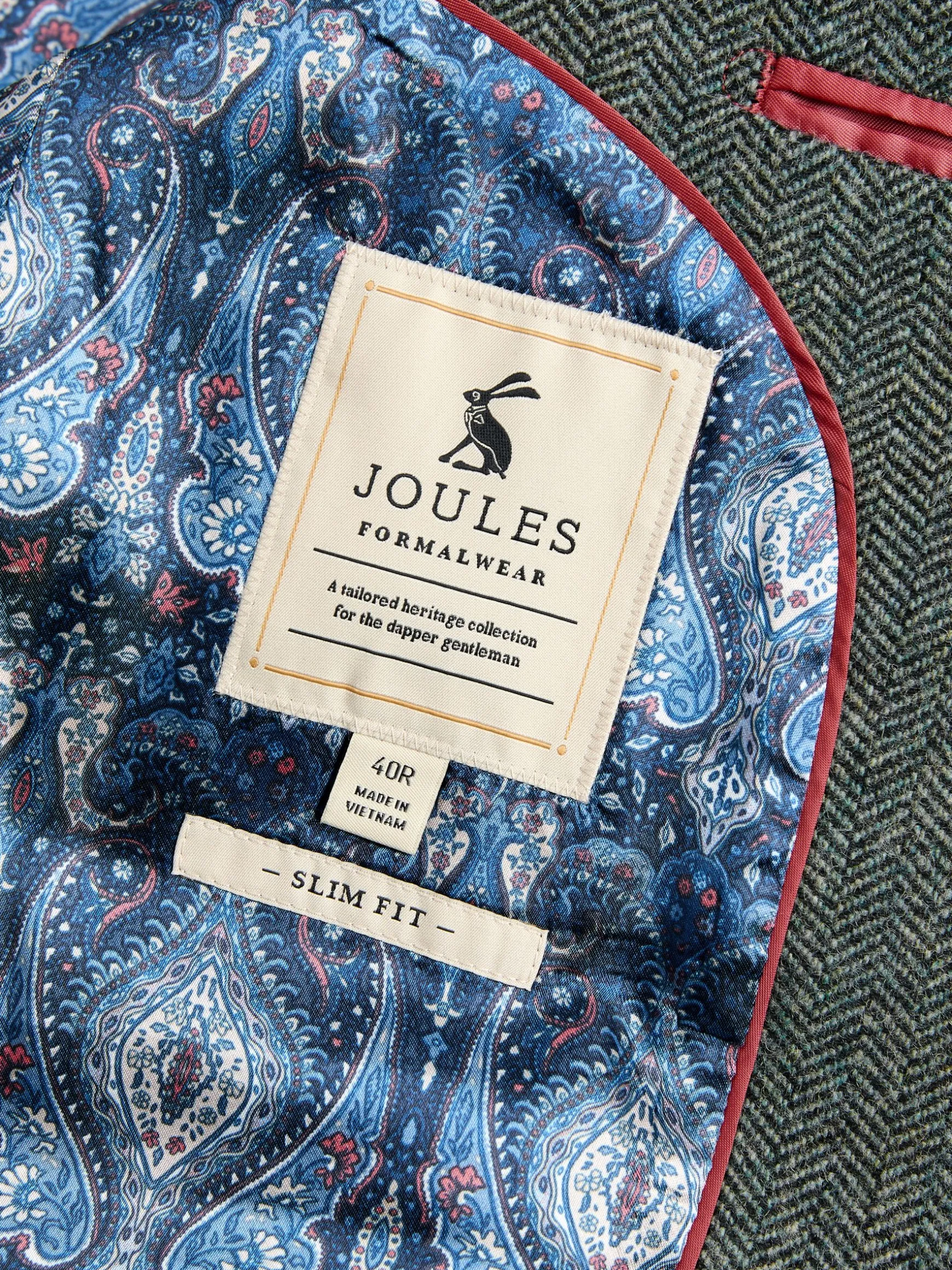 Dark Green Herringbone Texture Slim Fit Blazer