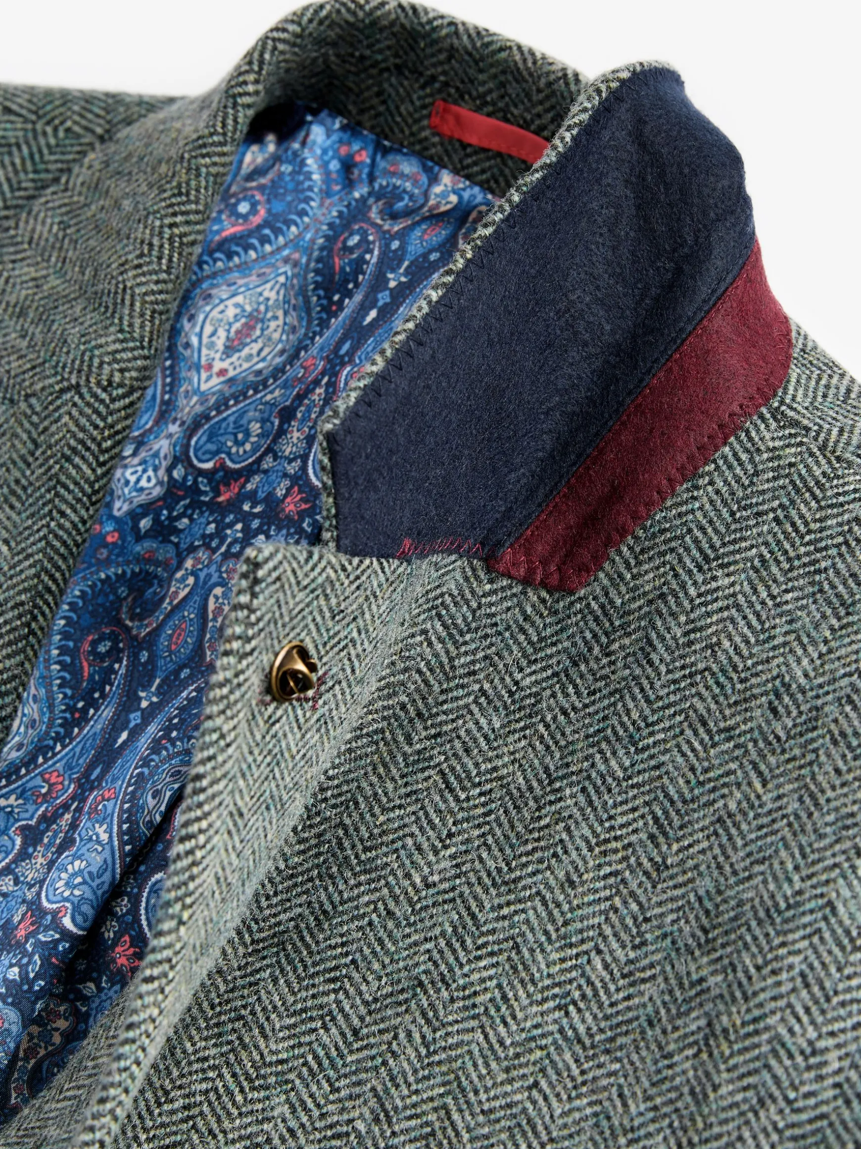 Dark Green Herringbone Texture Slim Fit Blazer