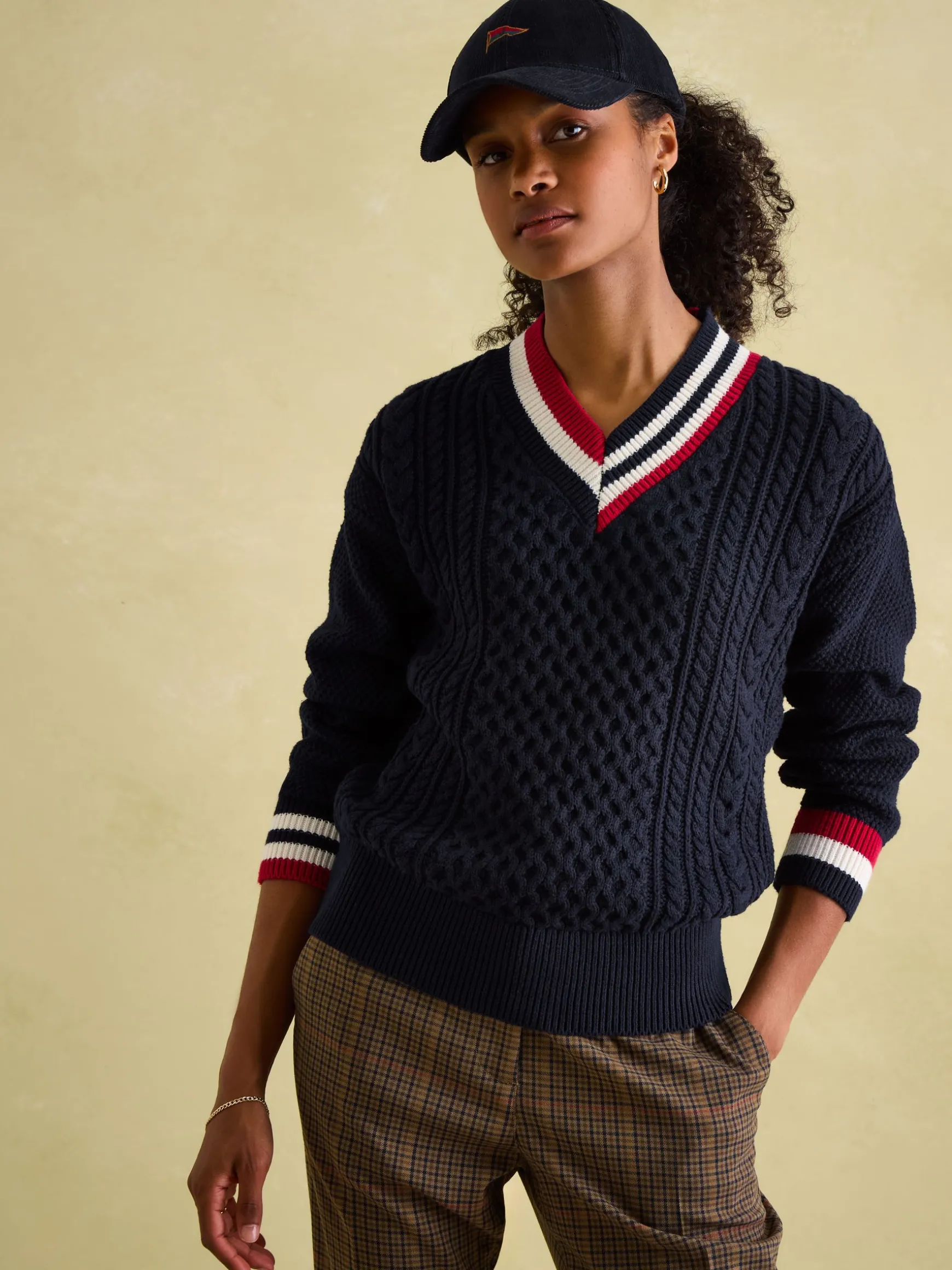 Dawson Navy Cable Knit Cricket Jumper
