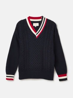 Dawson Navy Cable Knit Cricket Jumper