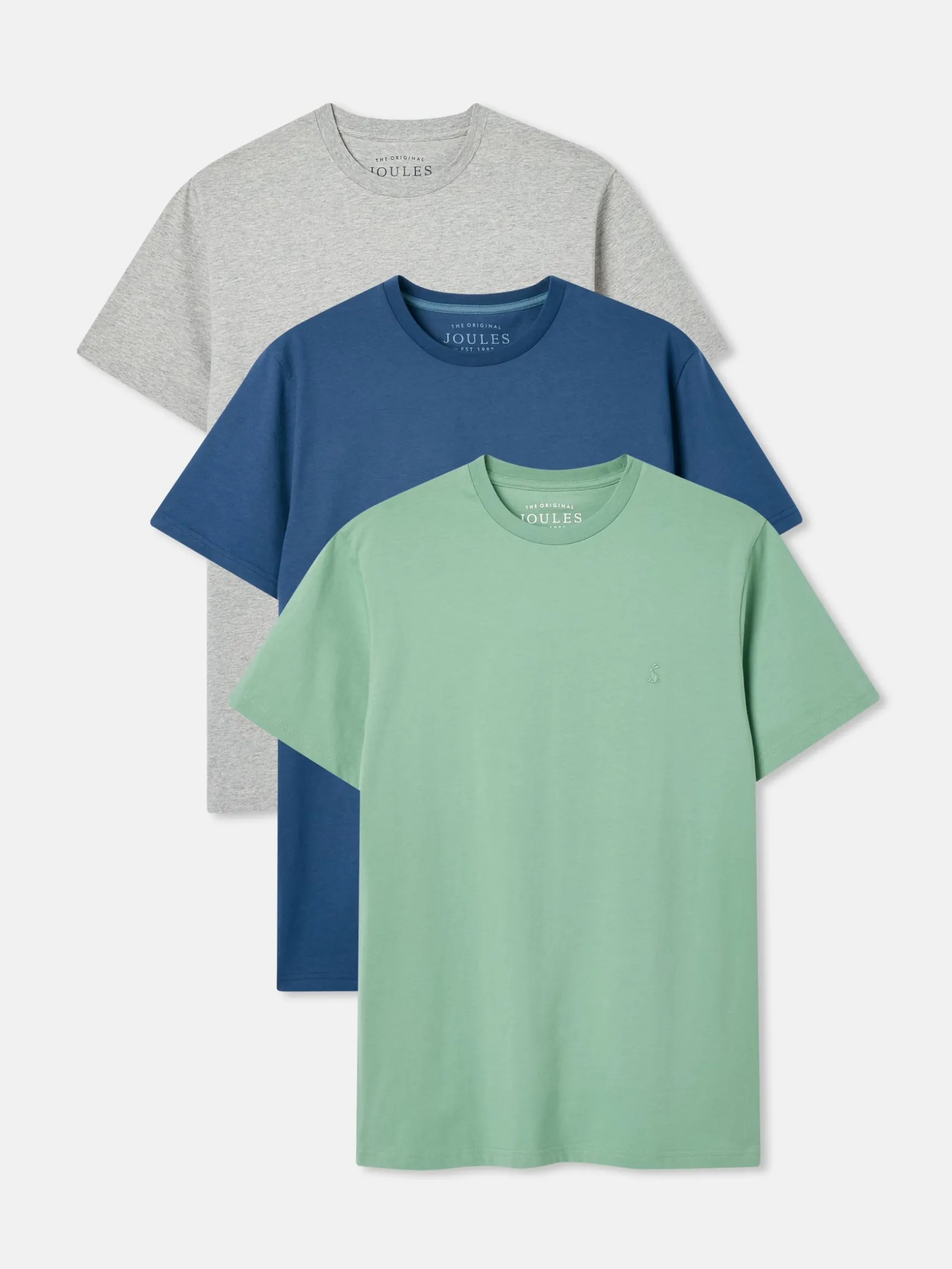 Denton 3 Pack Blue/Green/Grey Crew Neck T-Shirts