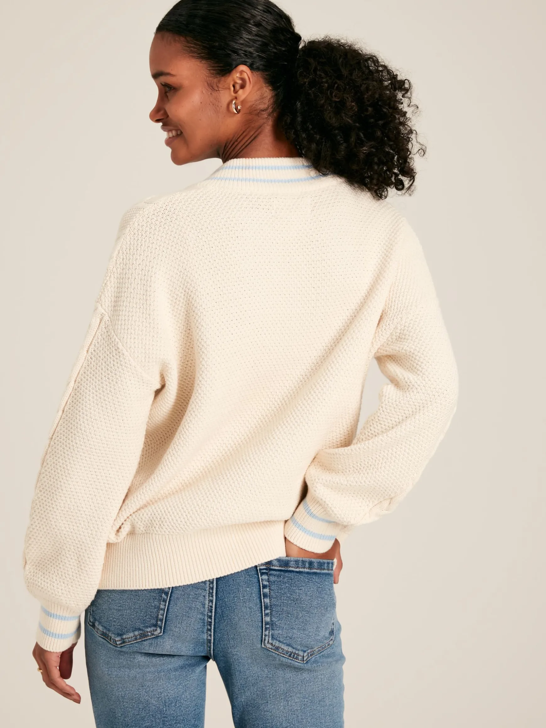 Dibbly Cream & Blue Cable Knit Cricket Jumper