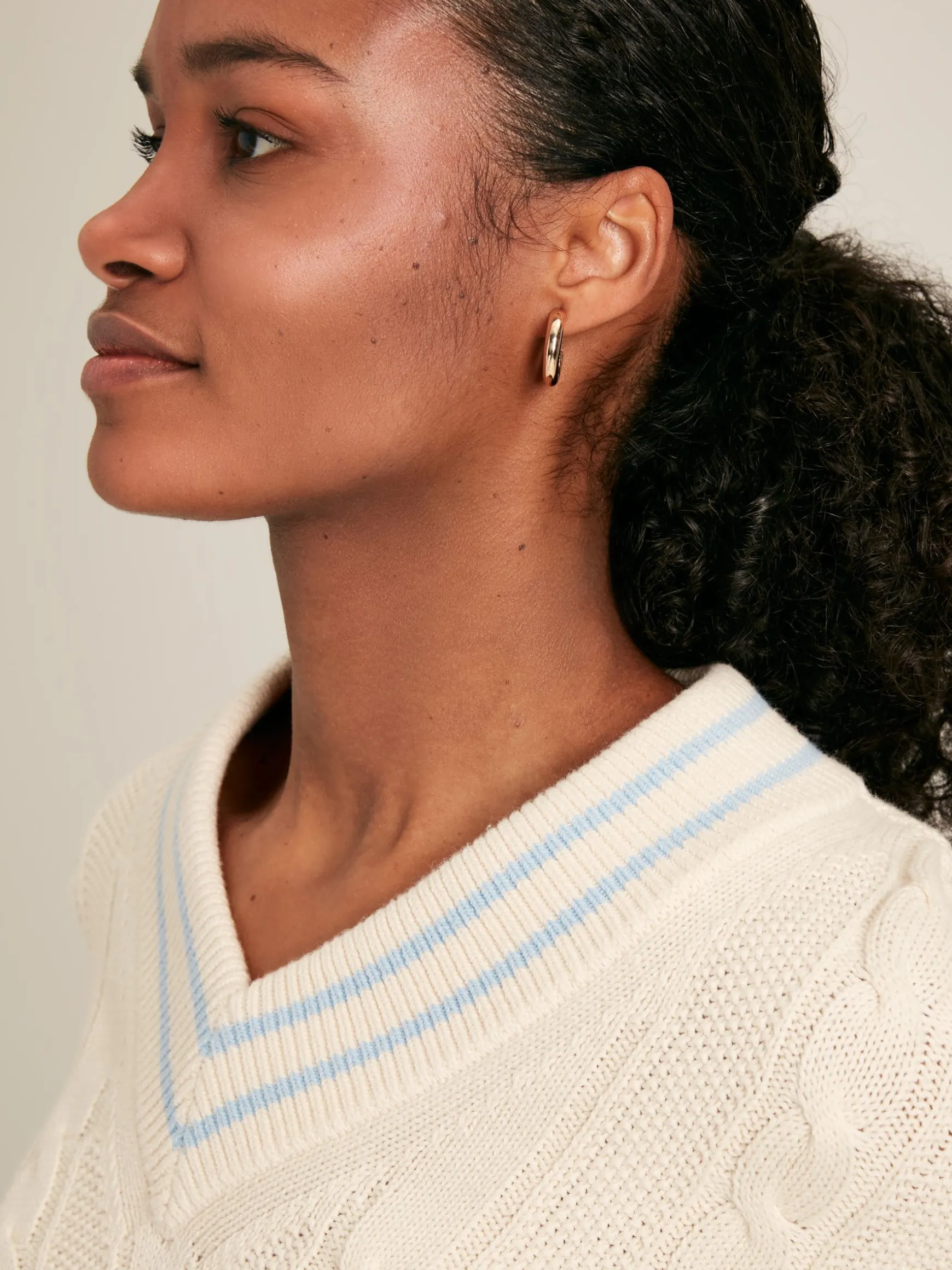 Dibbly Cream & Blue Cable Knit Cricket Jumper