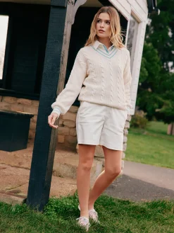 Dibbly Cream & Blue Cable Knit Cricket Jumper