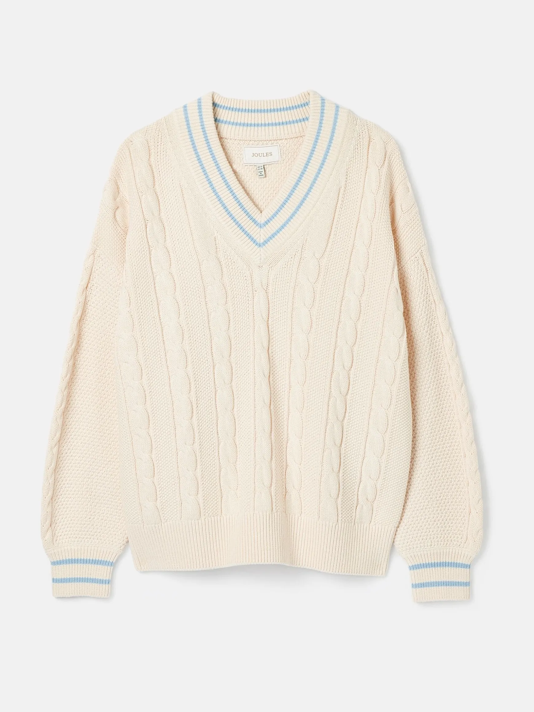 Dibbly Cream & Blue Cable Knit Cricket Jumper