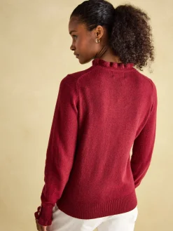 Edith Burgundy Frill Neck Jumper