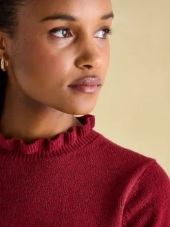 Edith Burgundy Frill Neck Jumper