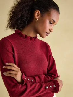 Edith Burgundy Frill Neck Jumper