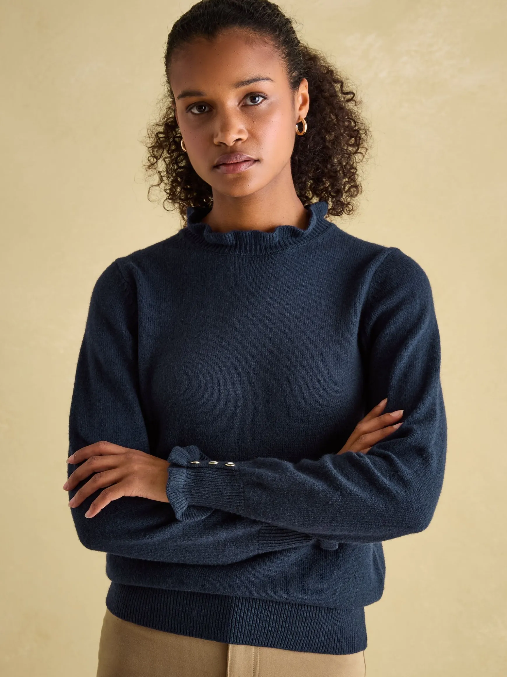 Edith Navy Frill Neck Jumper