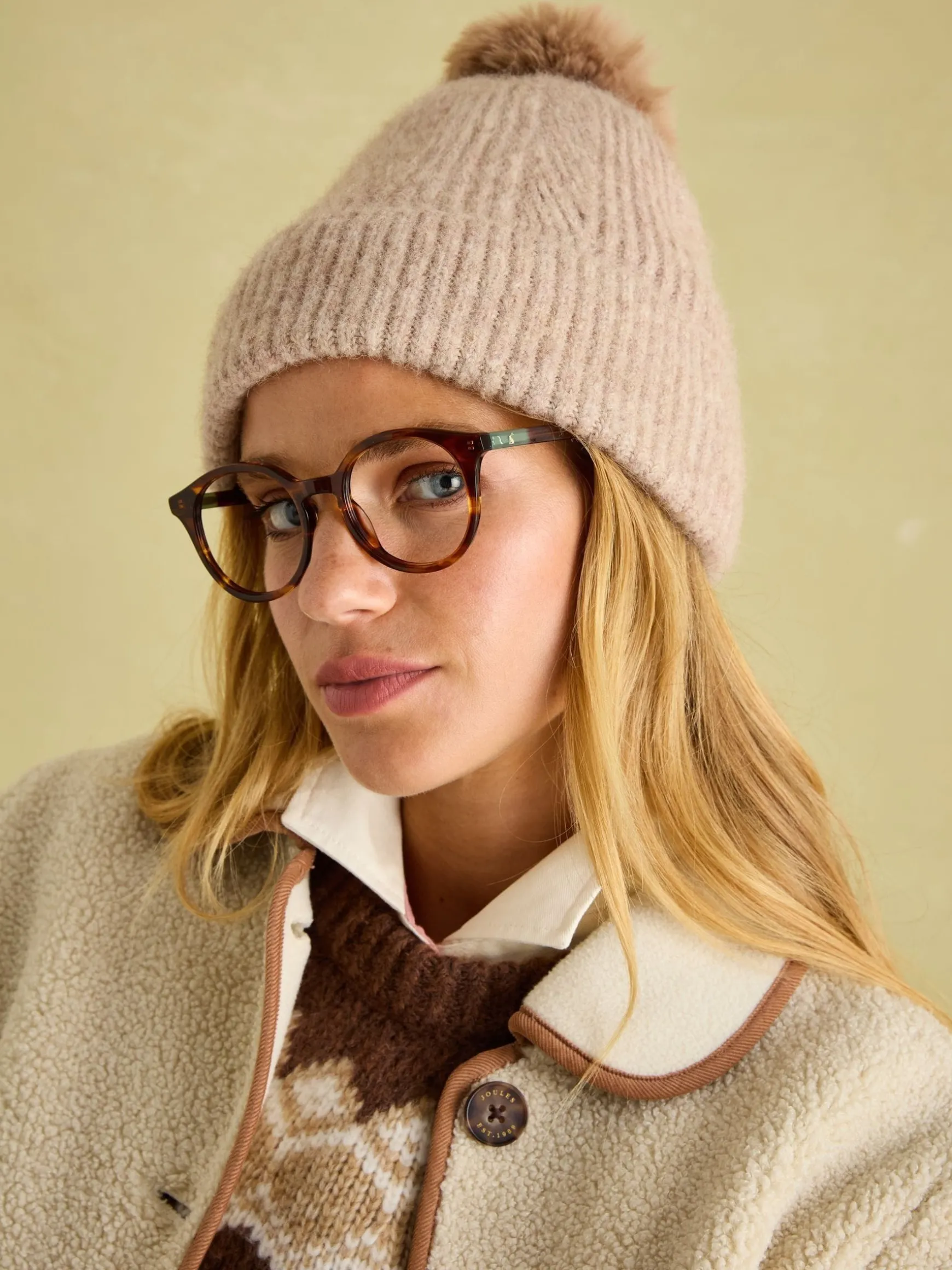 Effie Camel Knitted Bobble Hat