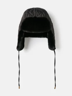 Eira Black Faux Fur Lined Quilted Trapper Hat
