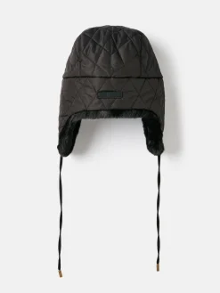 Eira Black Faux Fur Lined Quilted Trapper Hat