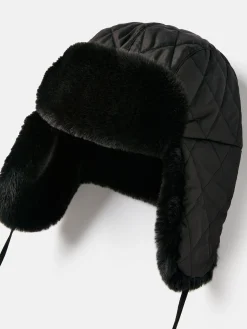 Eira Black Faux Fur Lined Quilted Trapper Hat