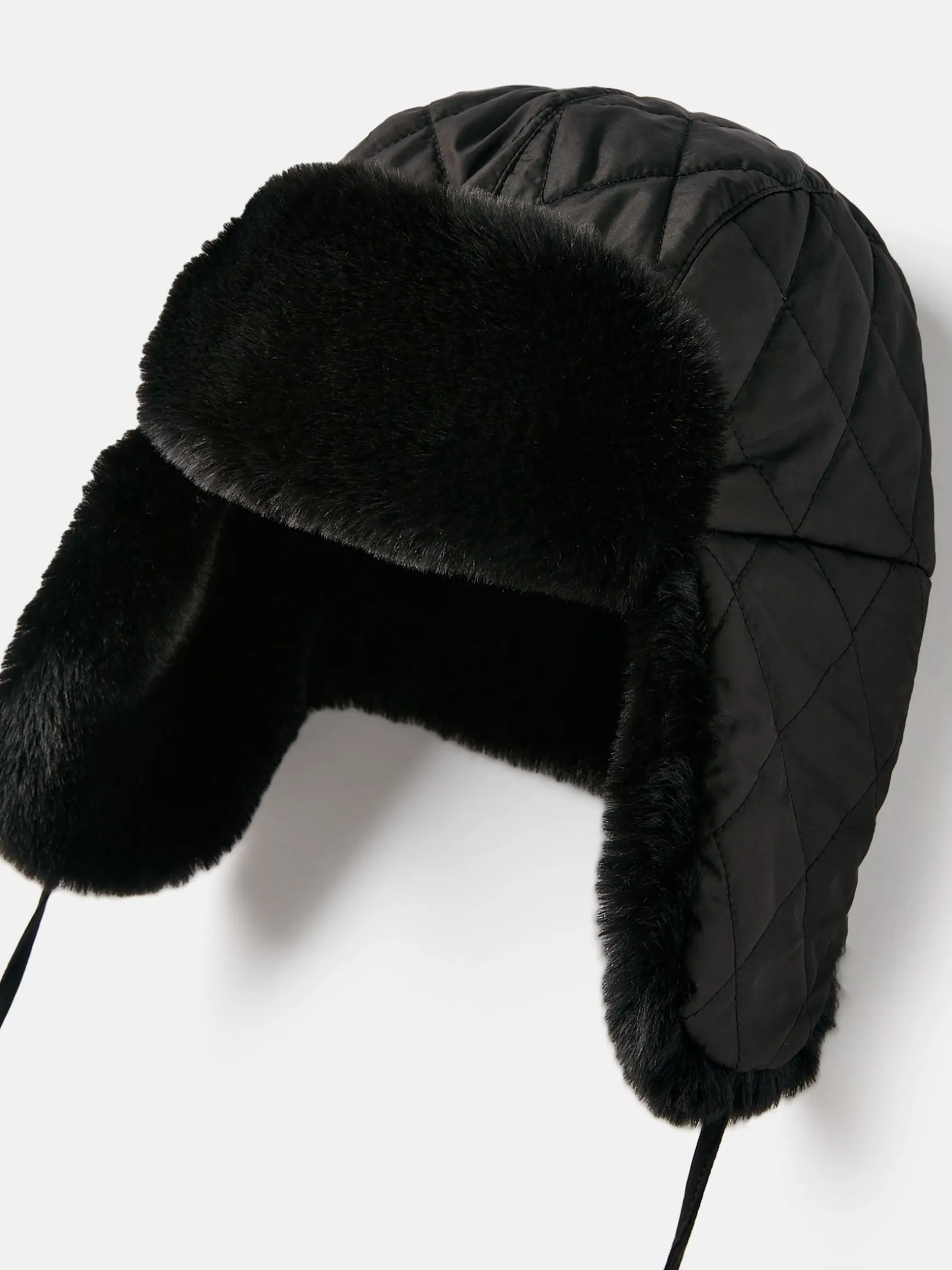 Eira Black Faux Fur Lined Quilted Trapper Hat