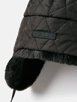 Eira Black Faux Fur Lined Quilted Trapper Hat