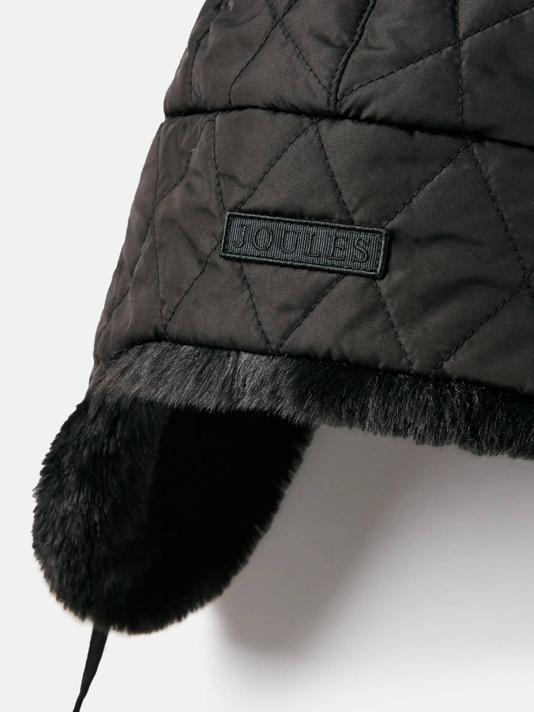Eira Black Faux Fur Lined Quilted Trapper Hat