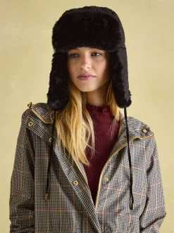Eira Black Faux Fur Lined Quilted Trapper Hat