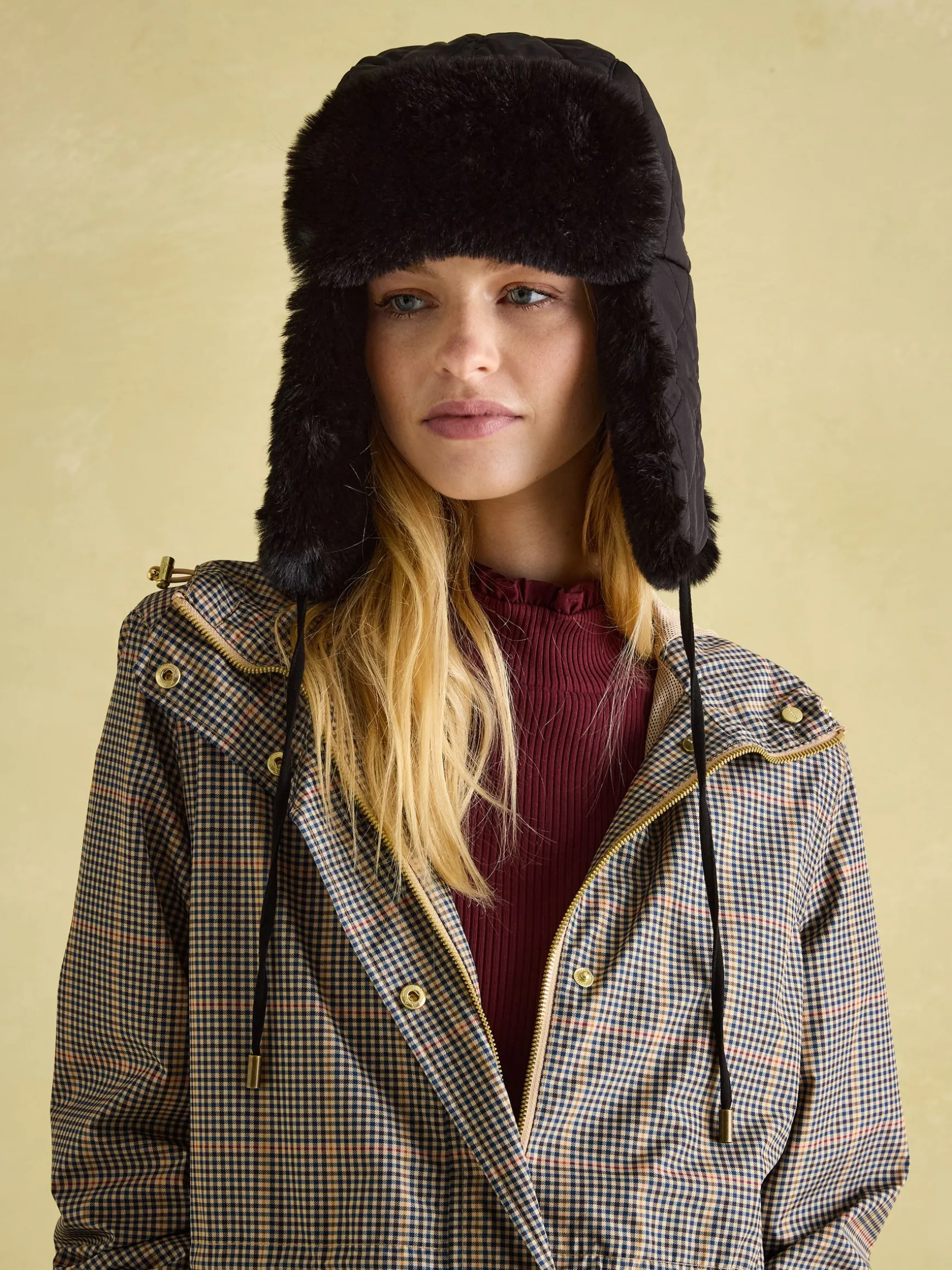 Eira Black Faux Fur Lined Quilted Trapper Hat