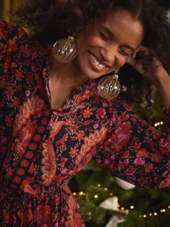 Elena Navy Floral Button Down Maxi Dress