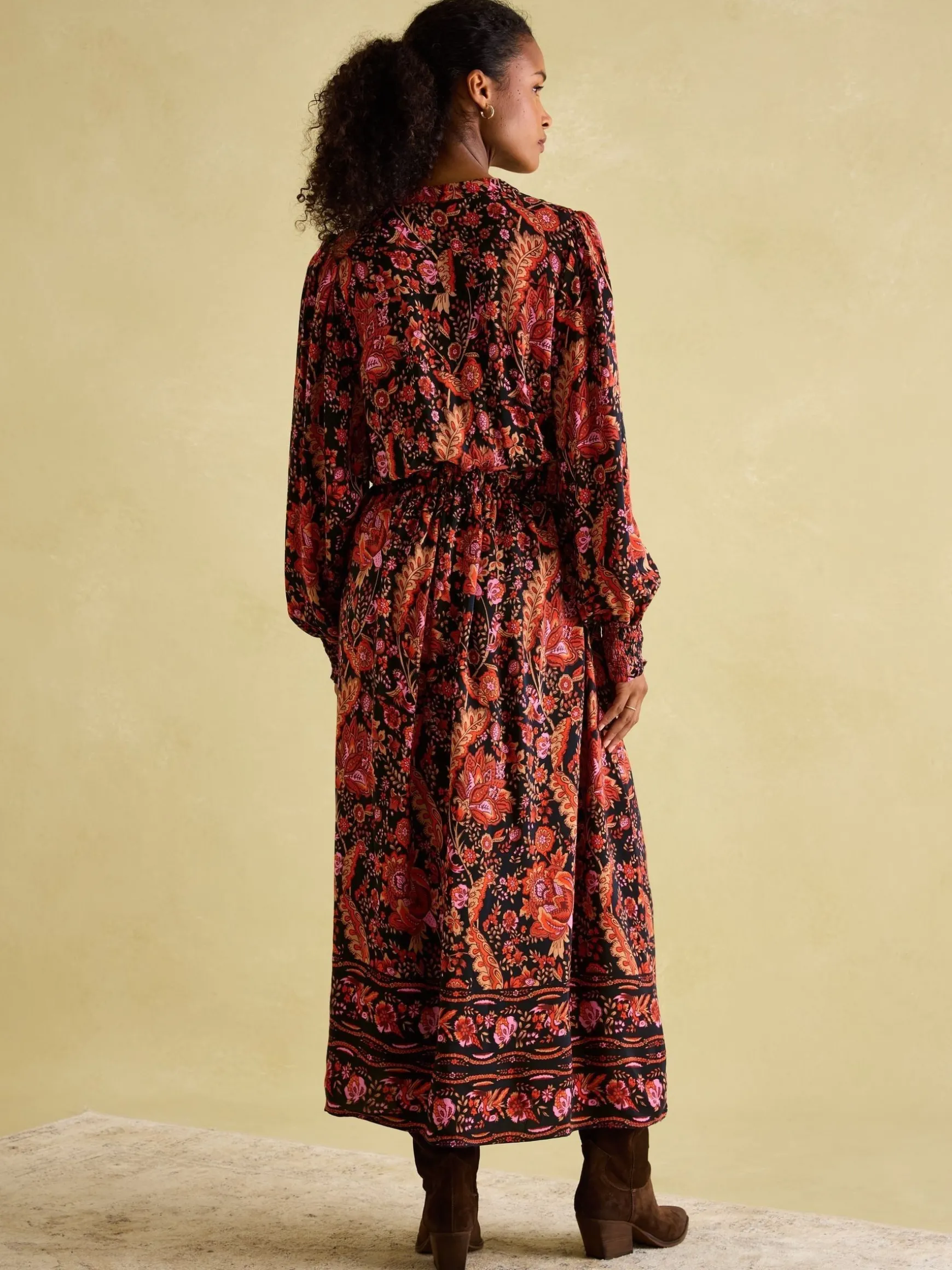 Elena Navy Floral Button Down Maxi Dress