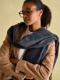 Elissa Navy & Camel Double-Sided Jacquard Scarf