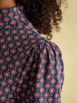 Elizabeth Blue Floral High Neck Jersey Top