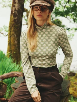 Elizabeth Green Floral High Neck Jersey Top