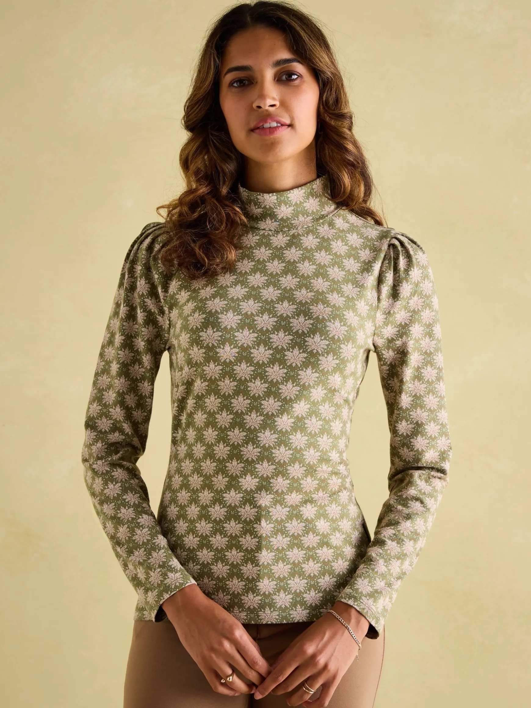 Elizabeth Green Floral High Neck Jersey Top
