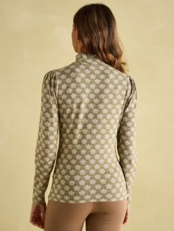 Elizabeth Green Floral High Neck Jersey Top