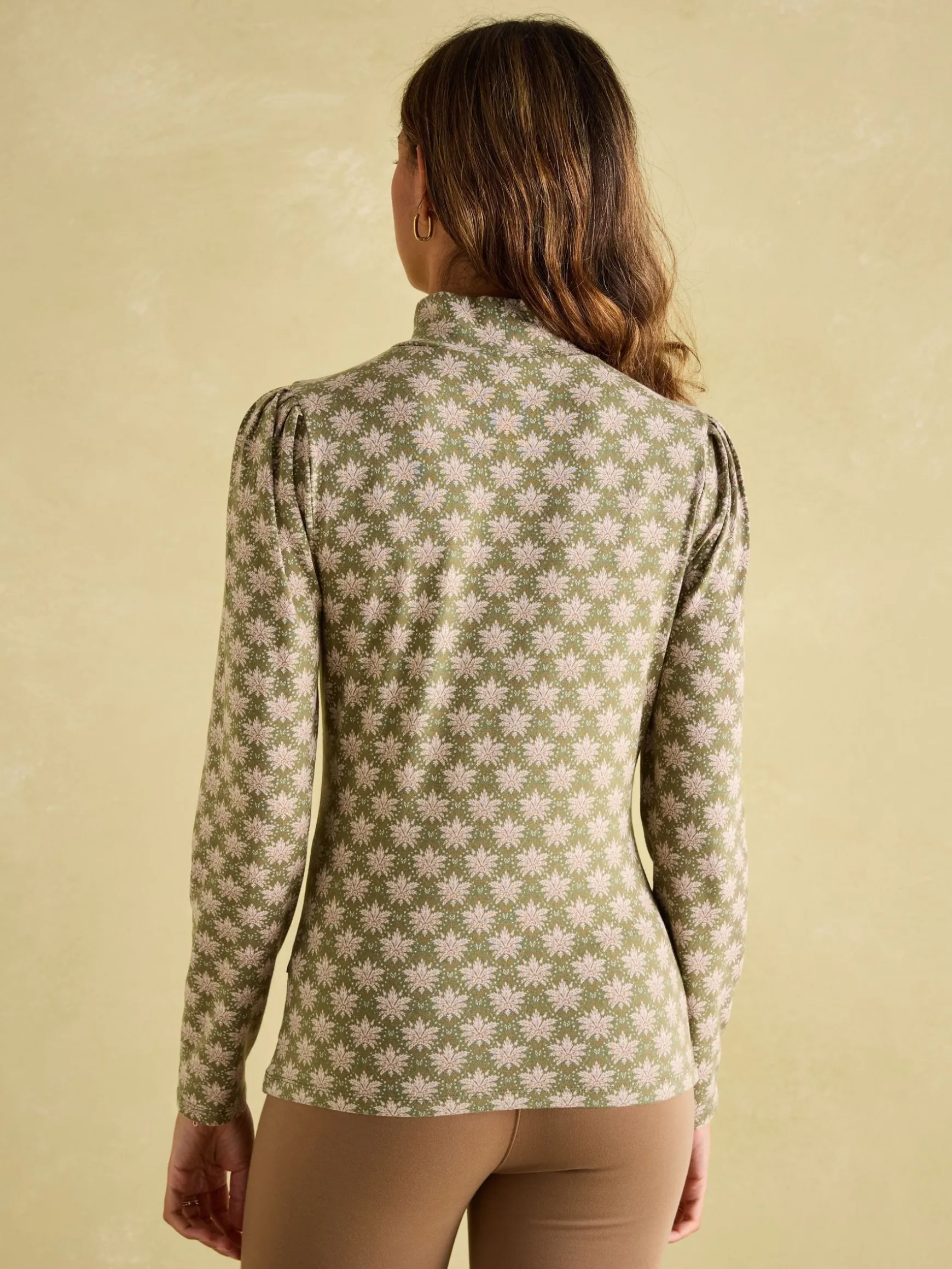 Elizabeth Green Floral High Neck Jersey Top
