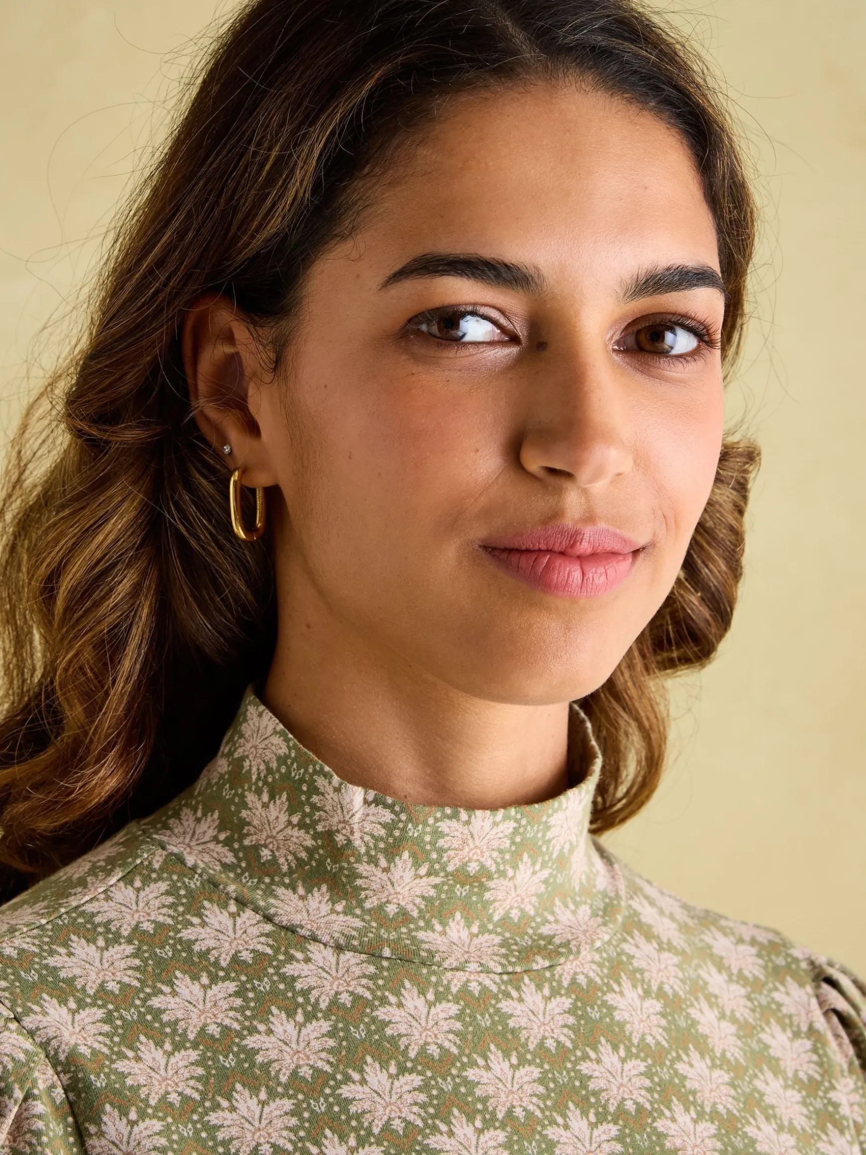 Elizabeth Green Floral High Neck Jersey Top