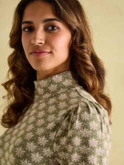 Elizabeth Green Floral High Neck Jersey Top