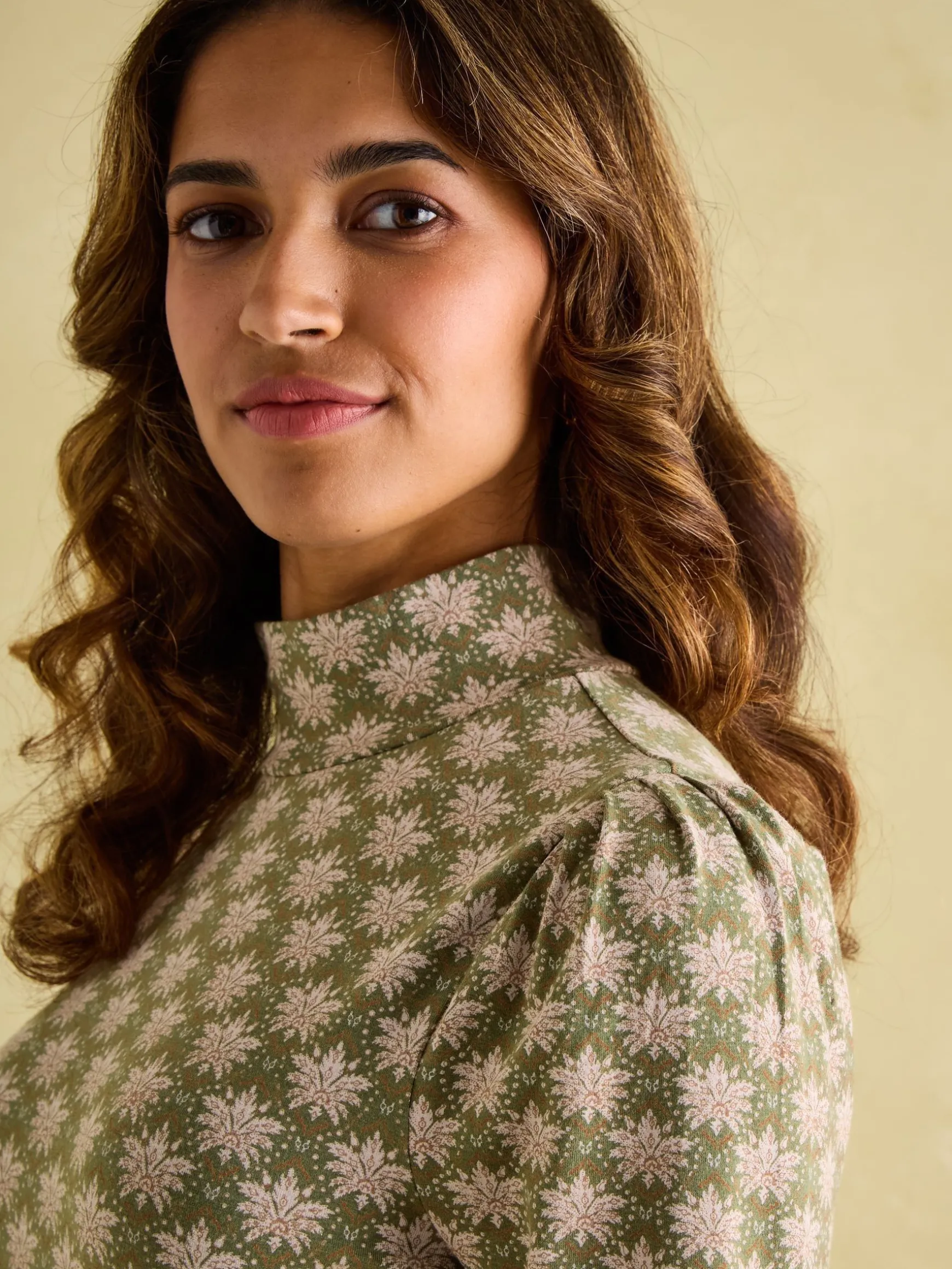 Elizabeth Green Floral High Neck Jersey Top