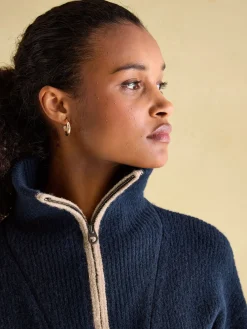 Elmore Navy Knitted Quarter Zip Jumper