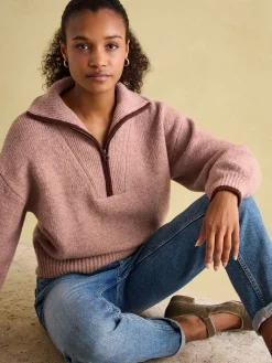 Elmore Pink Knitted Quarter Zip Jumper