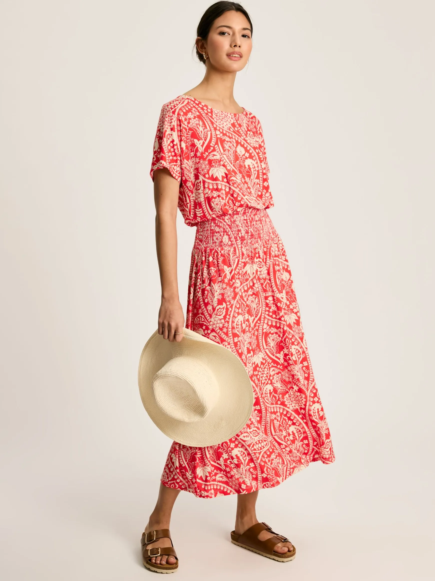 Emmeline Red Paisley Short Sleeve Midi Dress