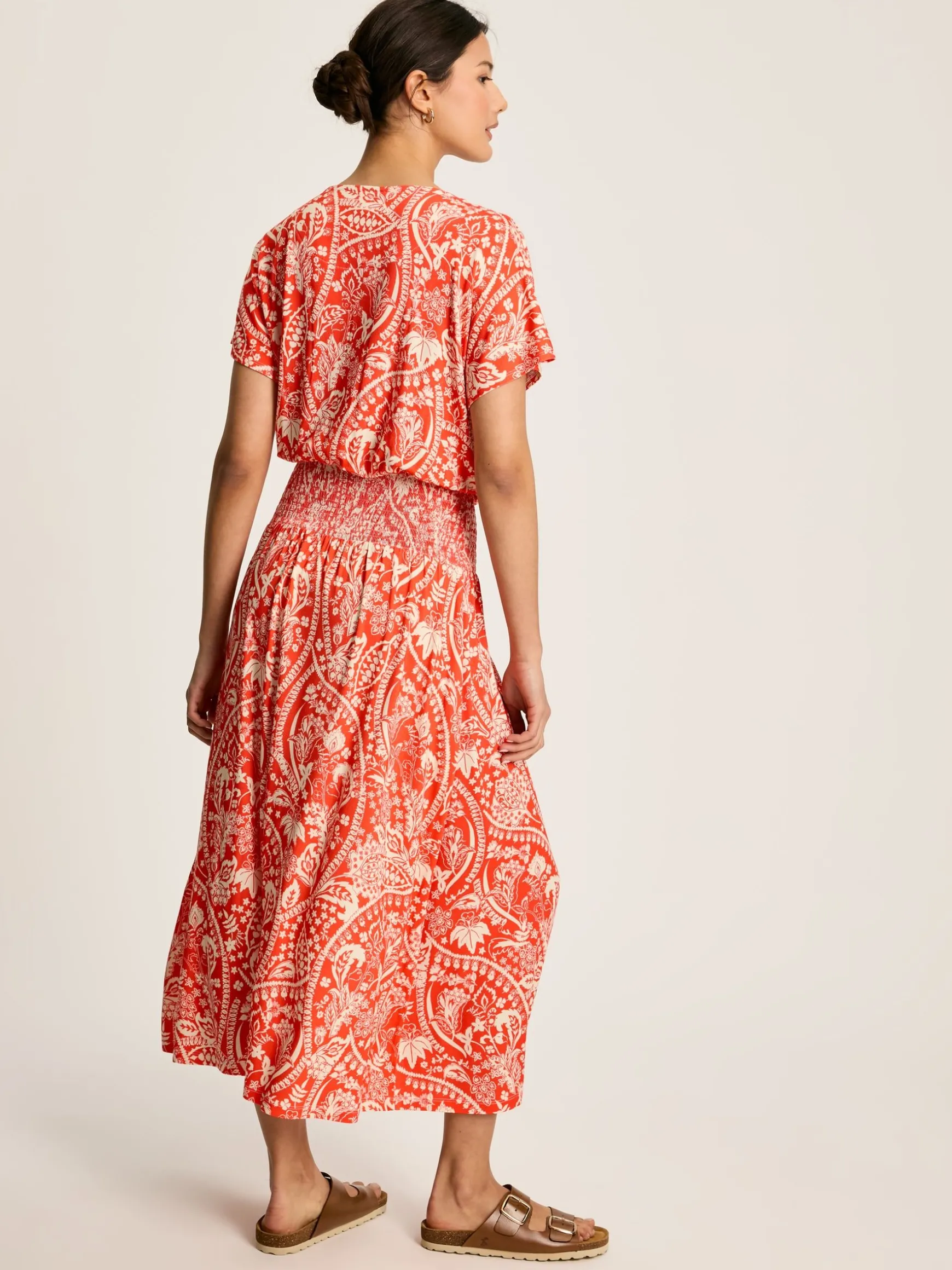 Emmeline Red Paisley Short Sleeve Midi Dress