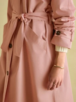 Epwell Pink Waterproof Belted Trench Coat