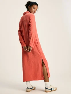 Erica Coral Pink Button Through Cotton Shirt Dress