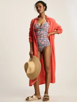 Erica Coral Pink Button Through Cotton Shirt Dress