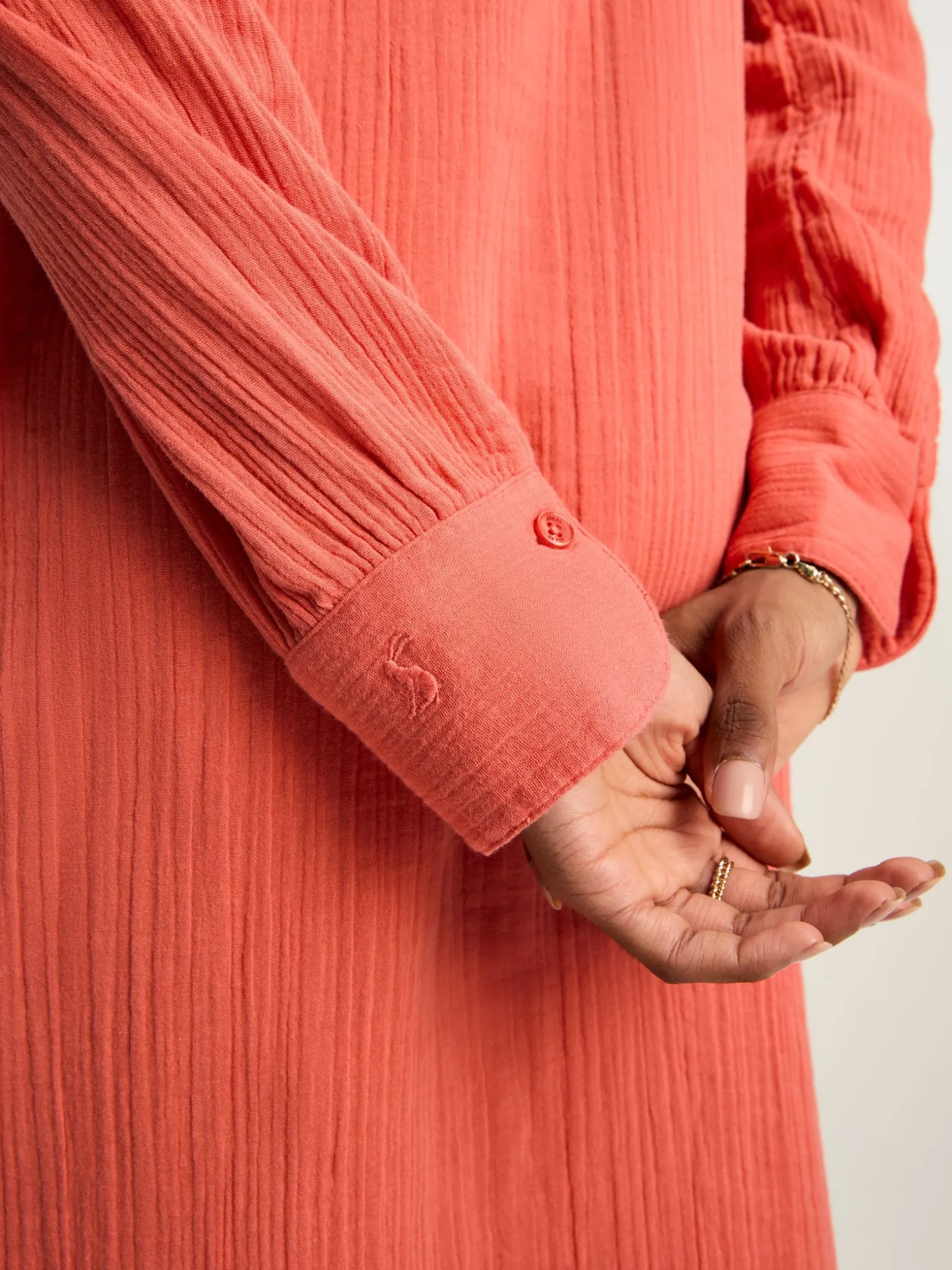 Erica Coral Pink Button Through Cotton Shirt Dress