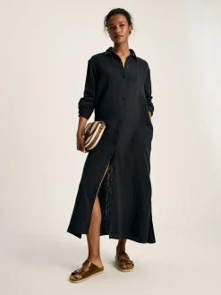 Erica Navy Button Through Cotton Shirt Dress